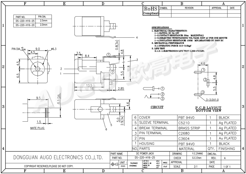 DC插座 DS-220-H16尺寸圖